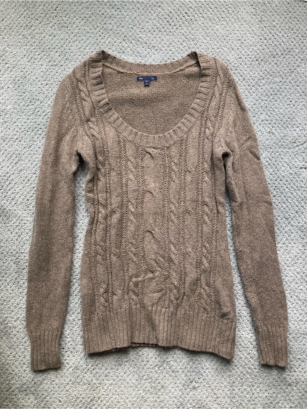 Gap Cable Knit Scoopneck Sweater Light Brown Womens Medium Cotton Wool